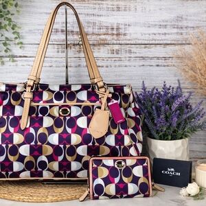 Vintage Coach Peyton Dream Pink Purple Tote Bag Wallet Set Dream C Jordan Signat